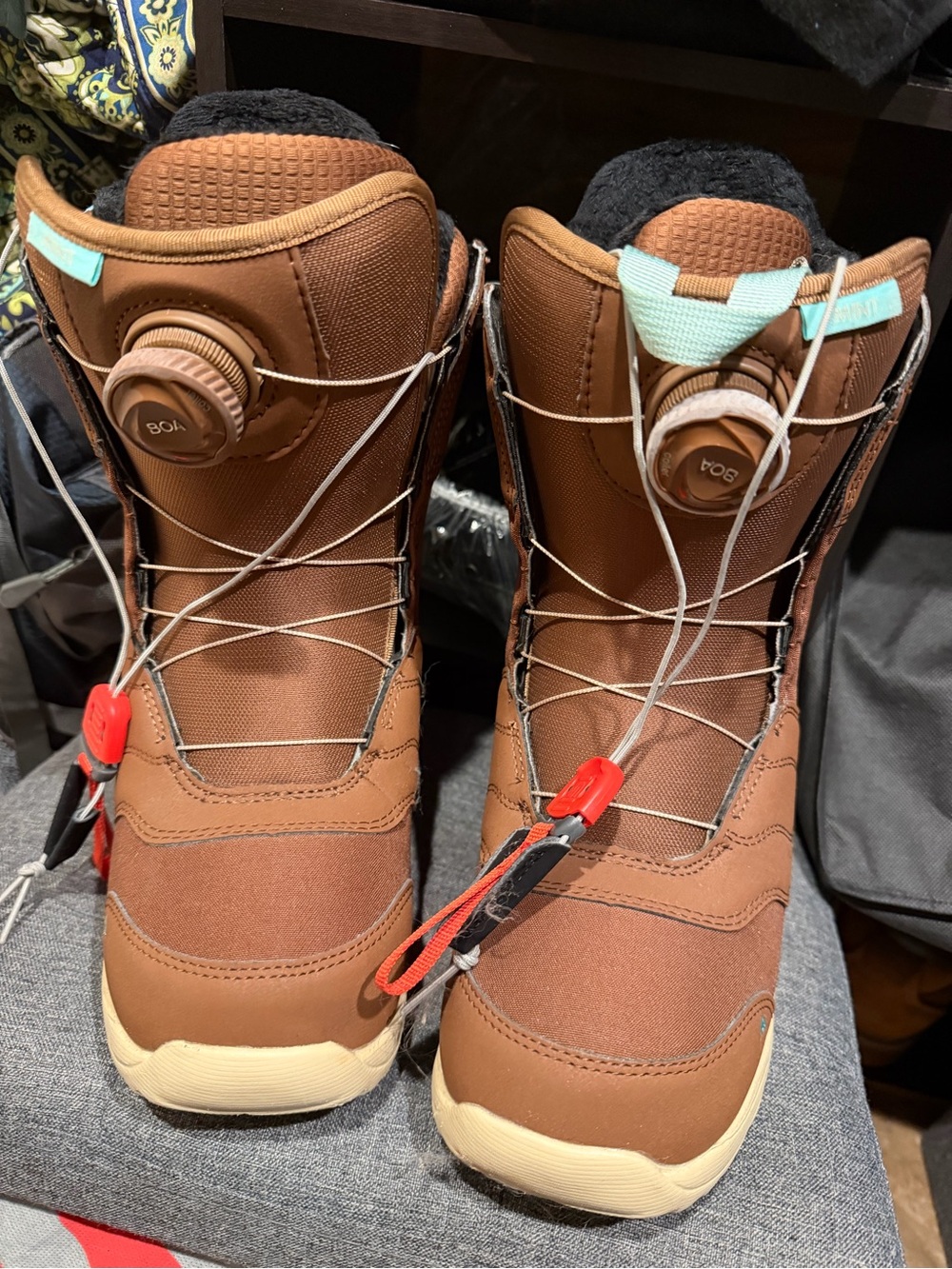 Burton Brown Snowboard Boots with Mint Pull Tabs